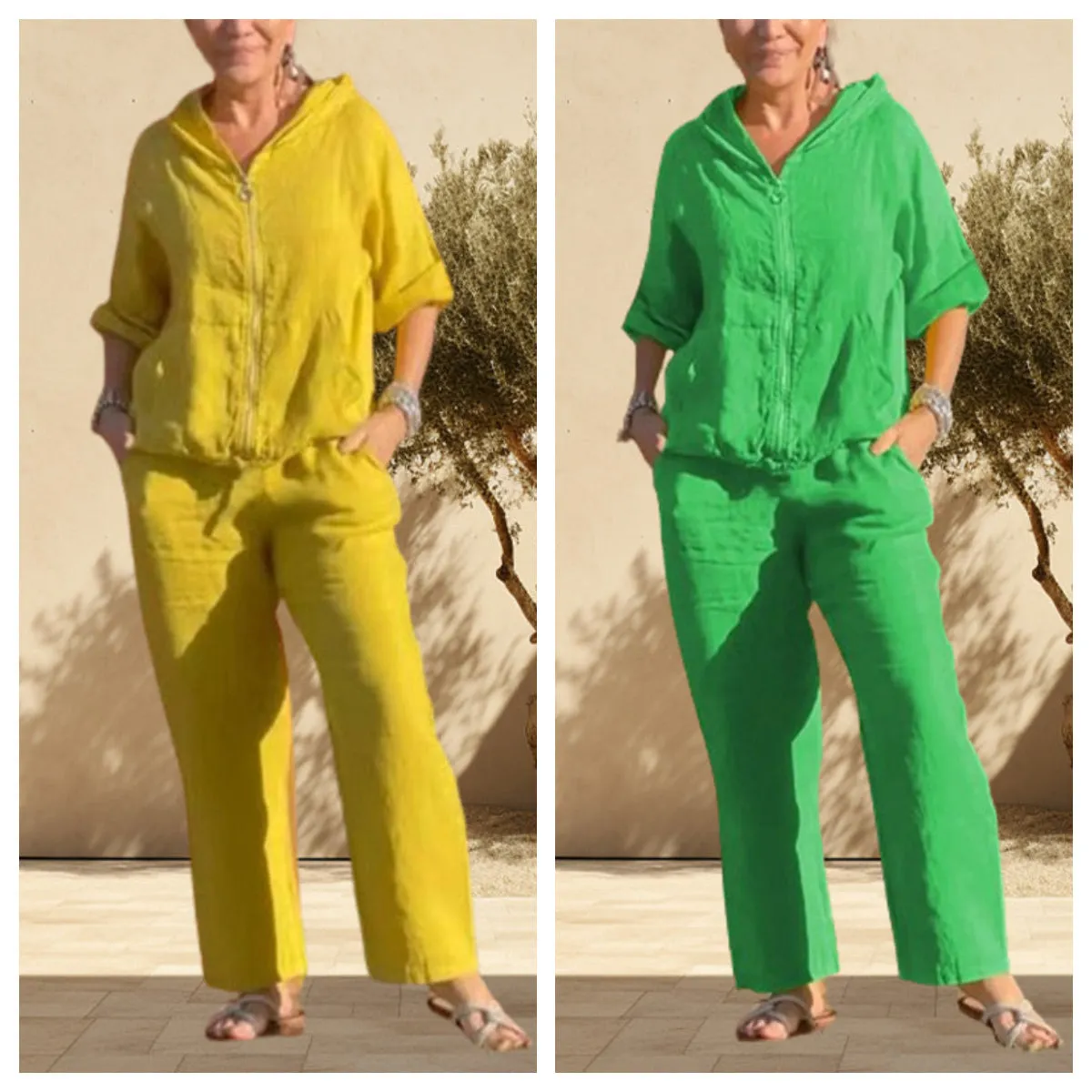 Hot SalesCasual Hooded Cotton and Linen Two-Piece Suit