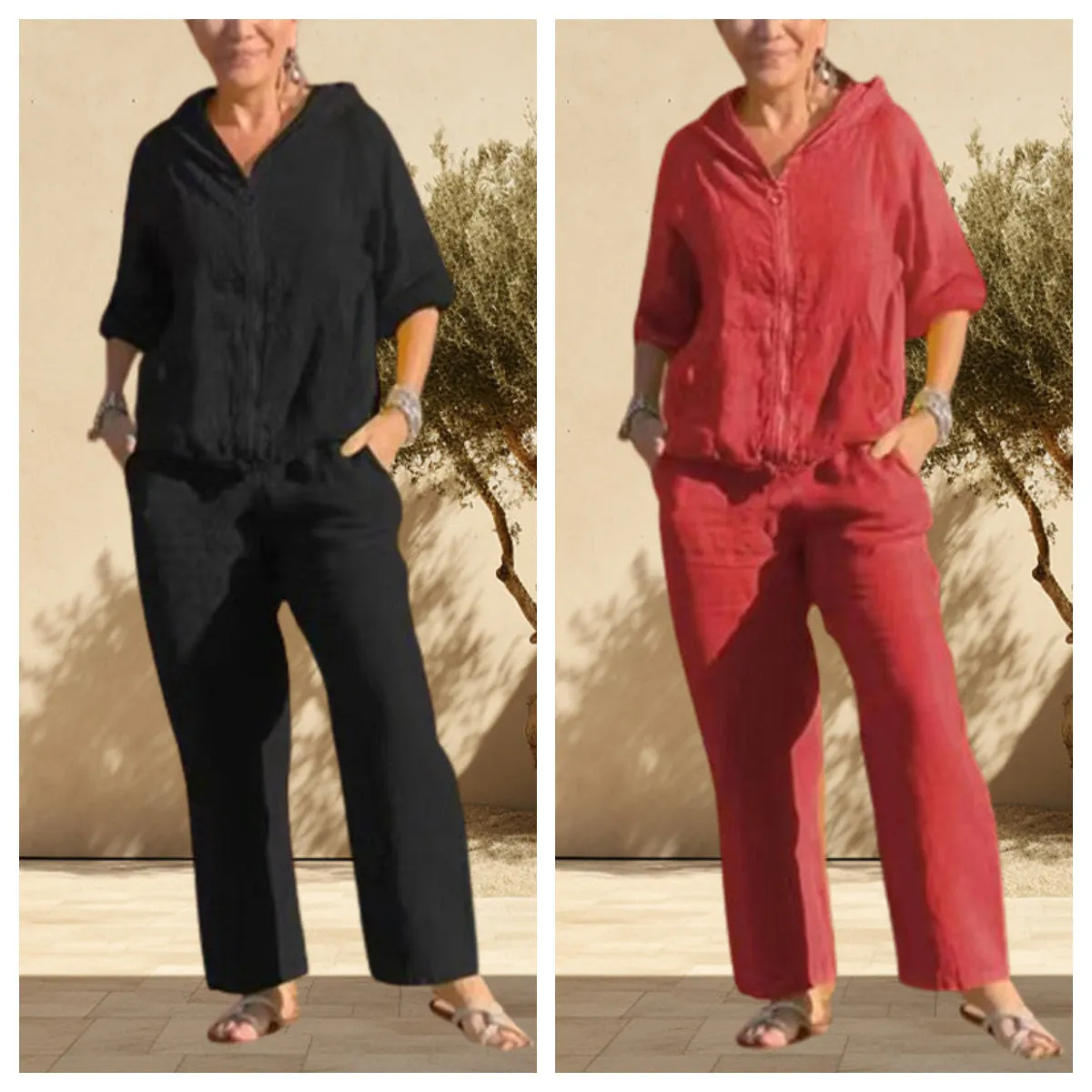 Hot SalesCasual Hooded Cotton and Linen Two-Piece Suit