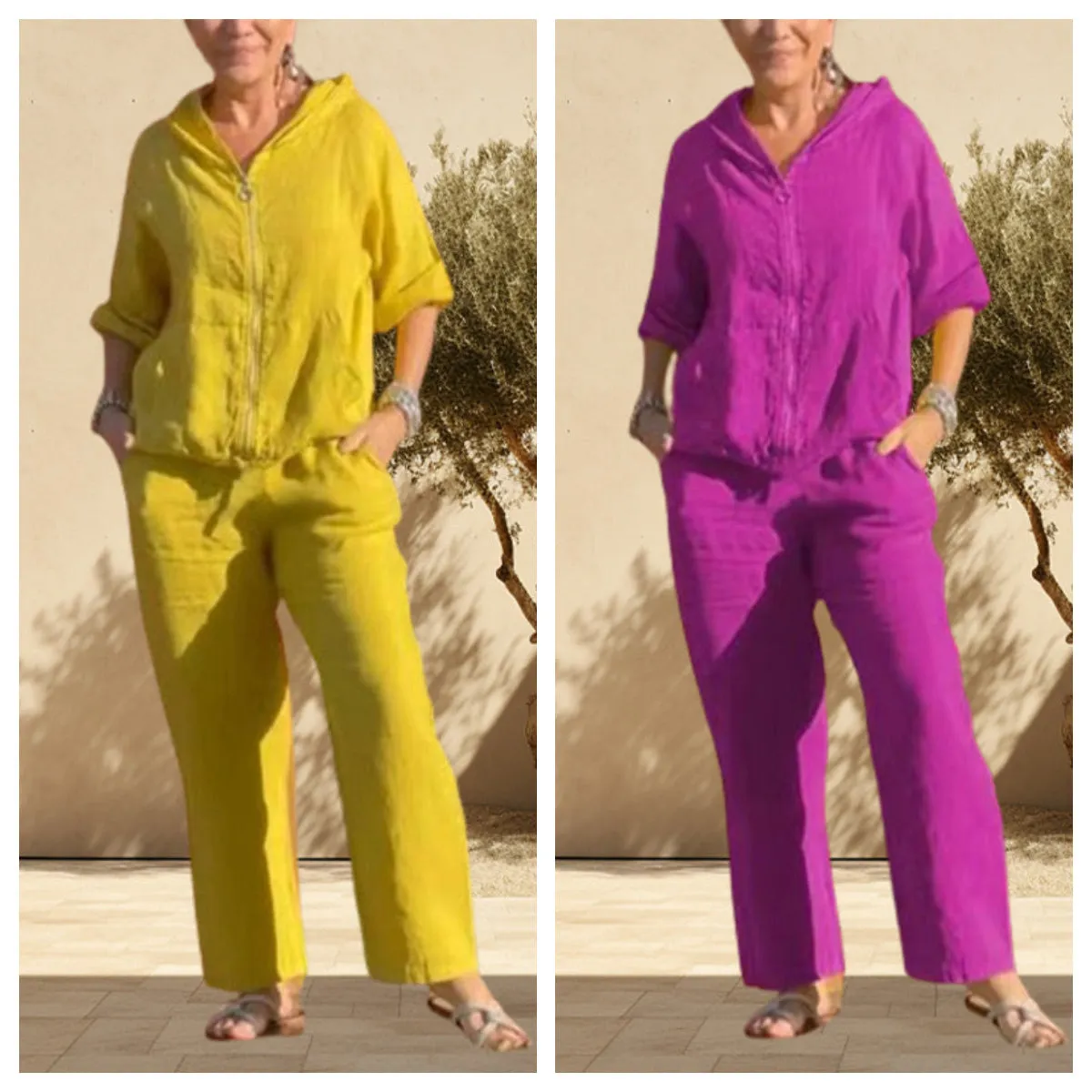 Hot SalesCasual Hooded Cotton and Linen Two-Piece Suit
