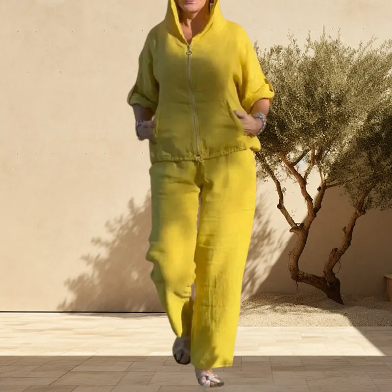 Hot SalesCasual Hooded Cotton and Linen Two-Piece Suit