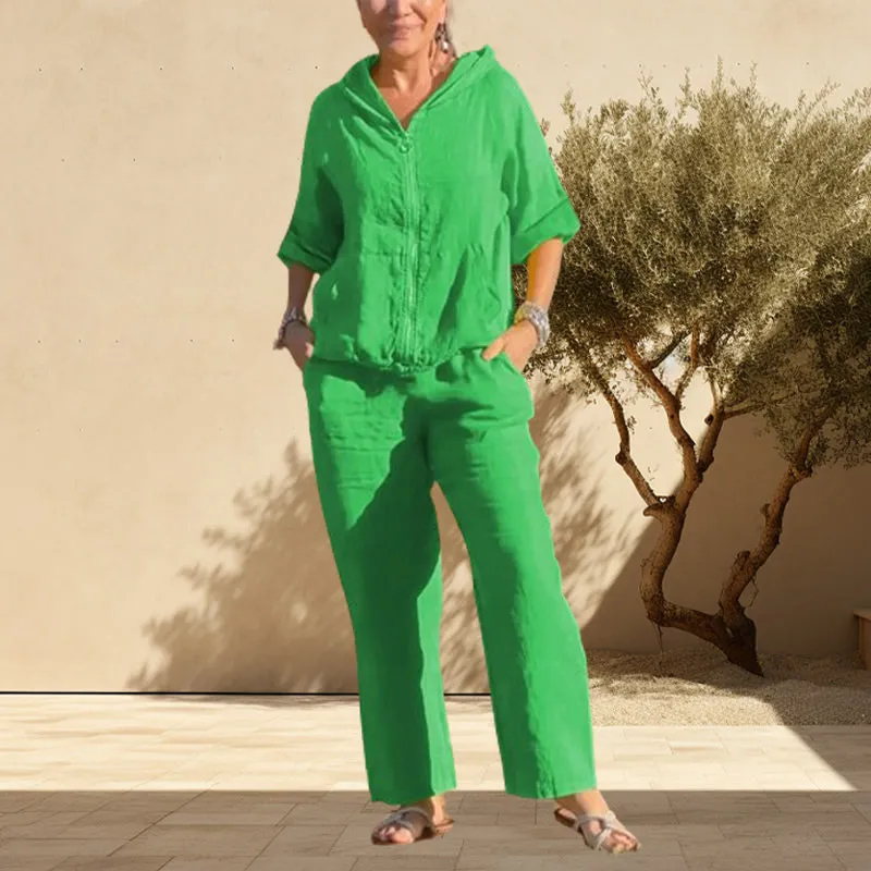 Hot SalesCasual Hooded Cotton and Linen Two-Piece Suit