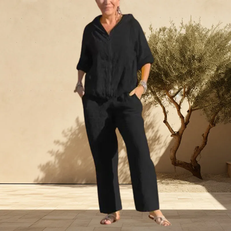 Hot SalesCasual Hooded Cotton and Linen Two-Piece Suit