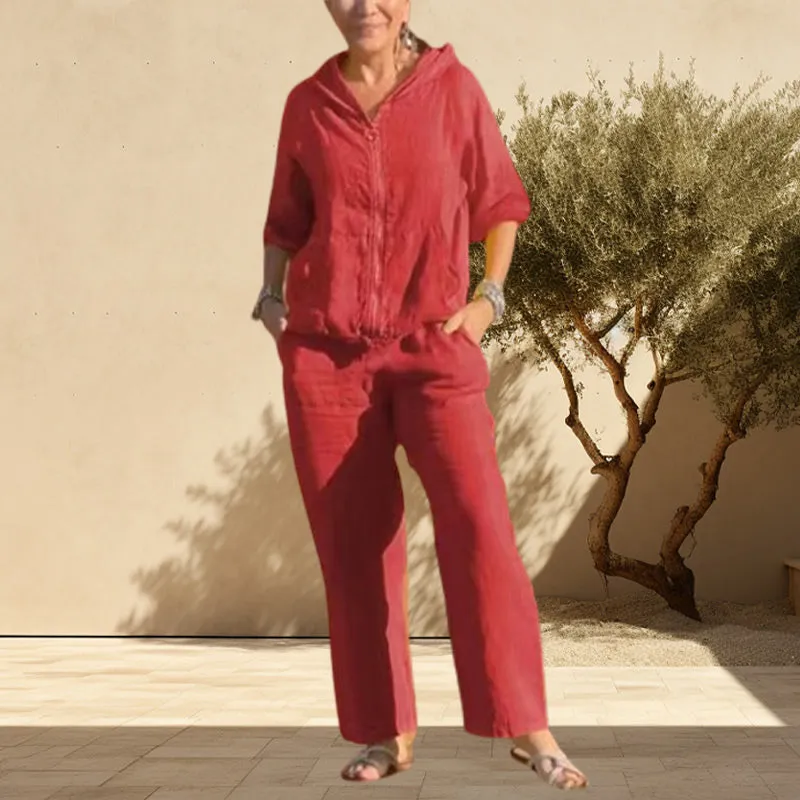 Hot SalesCasual Hooded Cotton and Linen Two-Piece Suit
