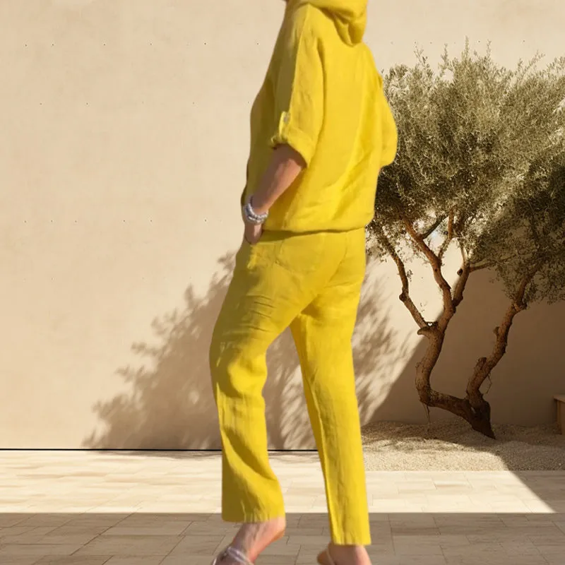 Hot SalesCasual Hooded Cotton and Linen Two-Piece Suit