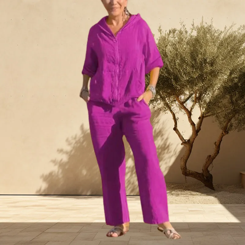 Hot SalesCasual Hooded Cotton and Linen Two-Piece Suit
