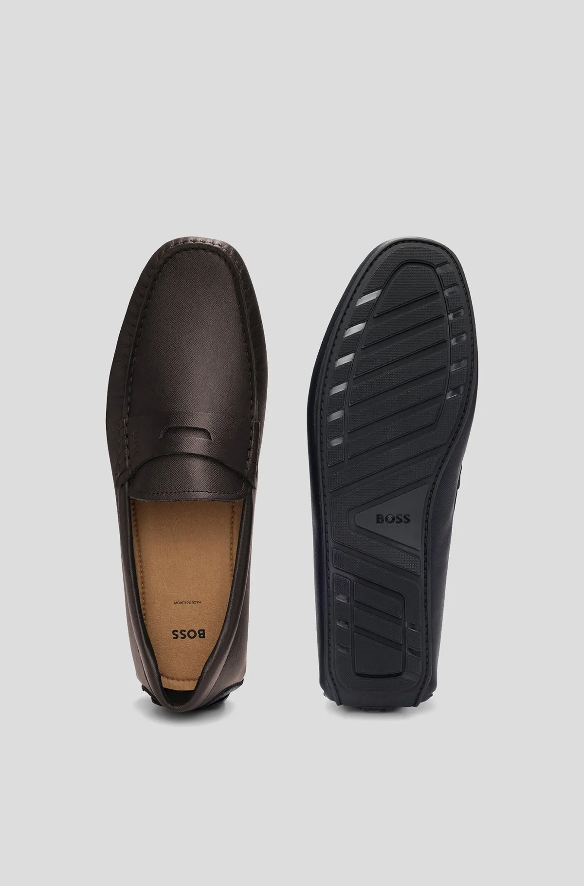 HUGO BOSS Embossed Leather Slip-On Moccasins with Logo Detail