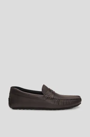 HUGO BOSS Embossed Leather Slip-On Moccasins with Logo Detail