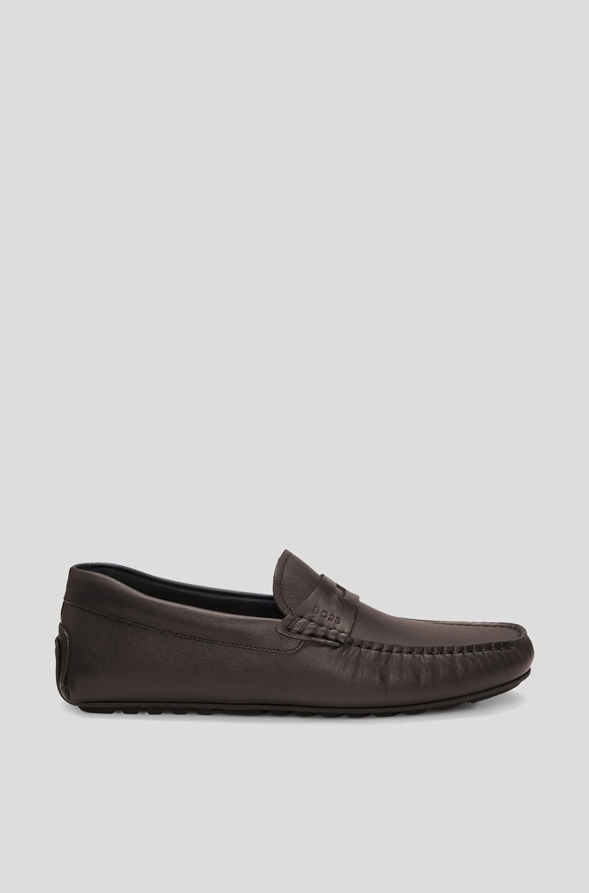 HUGO BOSS Embossed Leather Slip-On Moccasins with Logo Detail