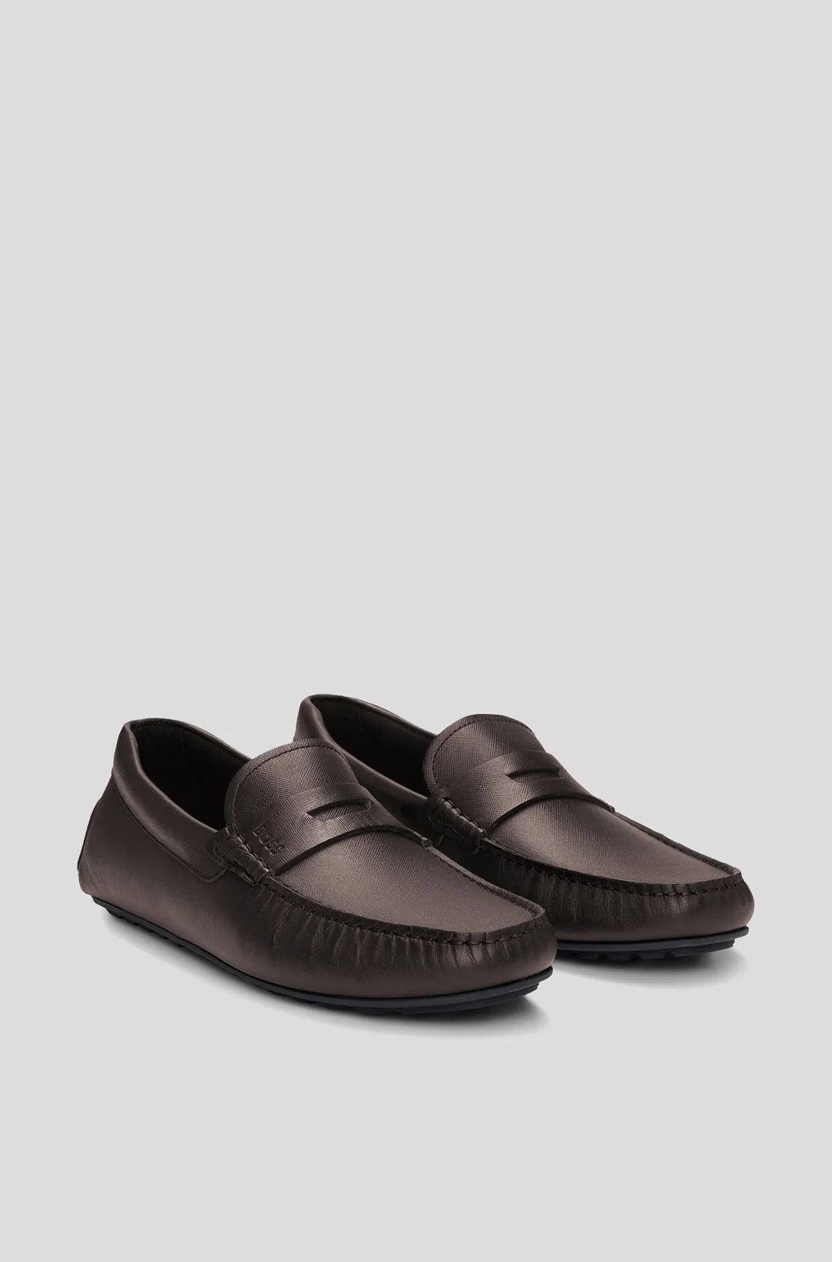 HUGO BOSS Embossed Leather Slip-On Moccasins with Logo Detail
