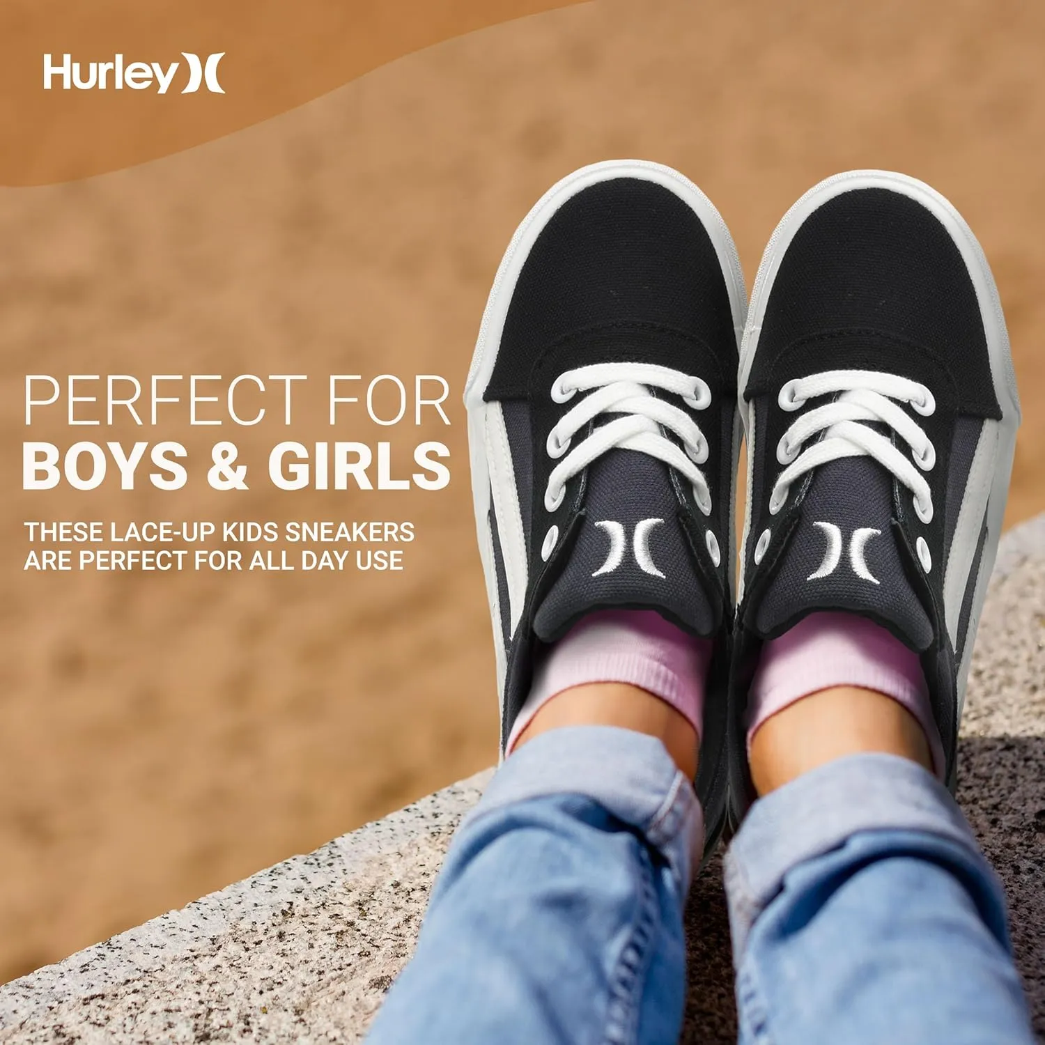Hurley Boardy Kids Lace Up Canvas Sneakers  Low Cut Skateboarding Shoes for Kids, Sports Shoes for Boys and Girls