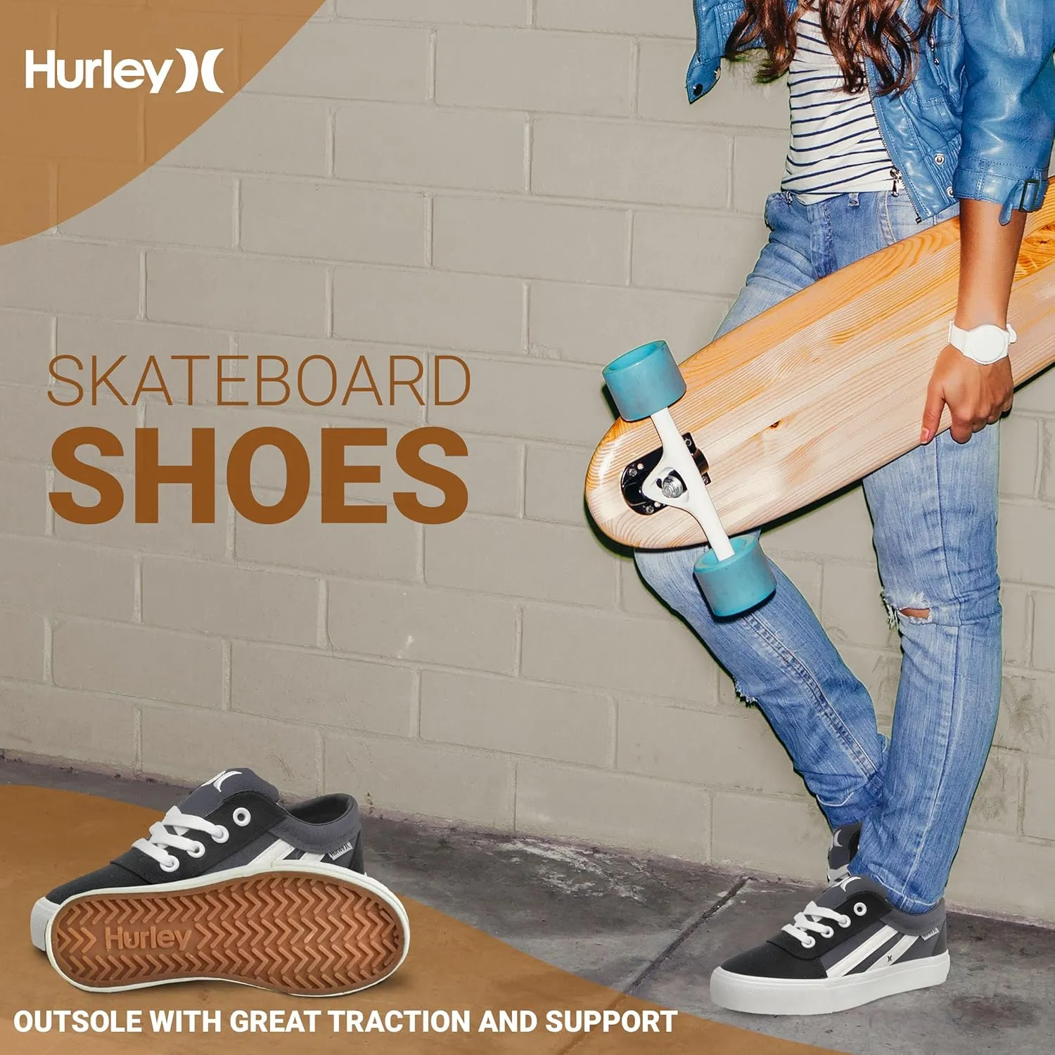 Hurley Boardy Kids Lace Up Canvas Sneakers  Low Cut Skateboarding Shoes for Kids, Sports Shoes for Boys and Girls