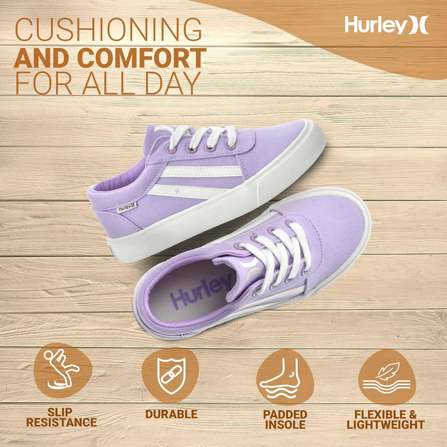 Hurley Boardy Kids Lace Up Canvas Sneakers  Low Cut Skateboarding Shoes for Kids, Sports Shoes for Boys and Girls