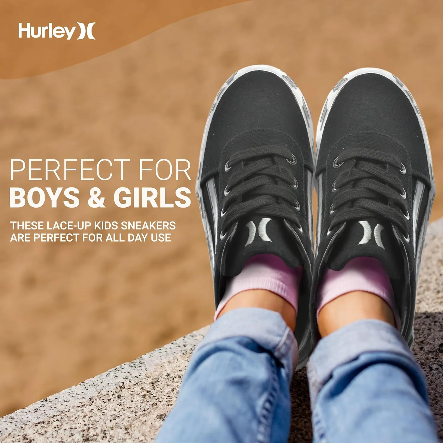 Hurley Boardy Kids Lace Up Canvas Sneakers  Low Cut Skateboarding Shoes for Kids, Sports Shoes for Boys and Girls