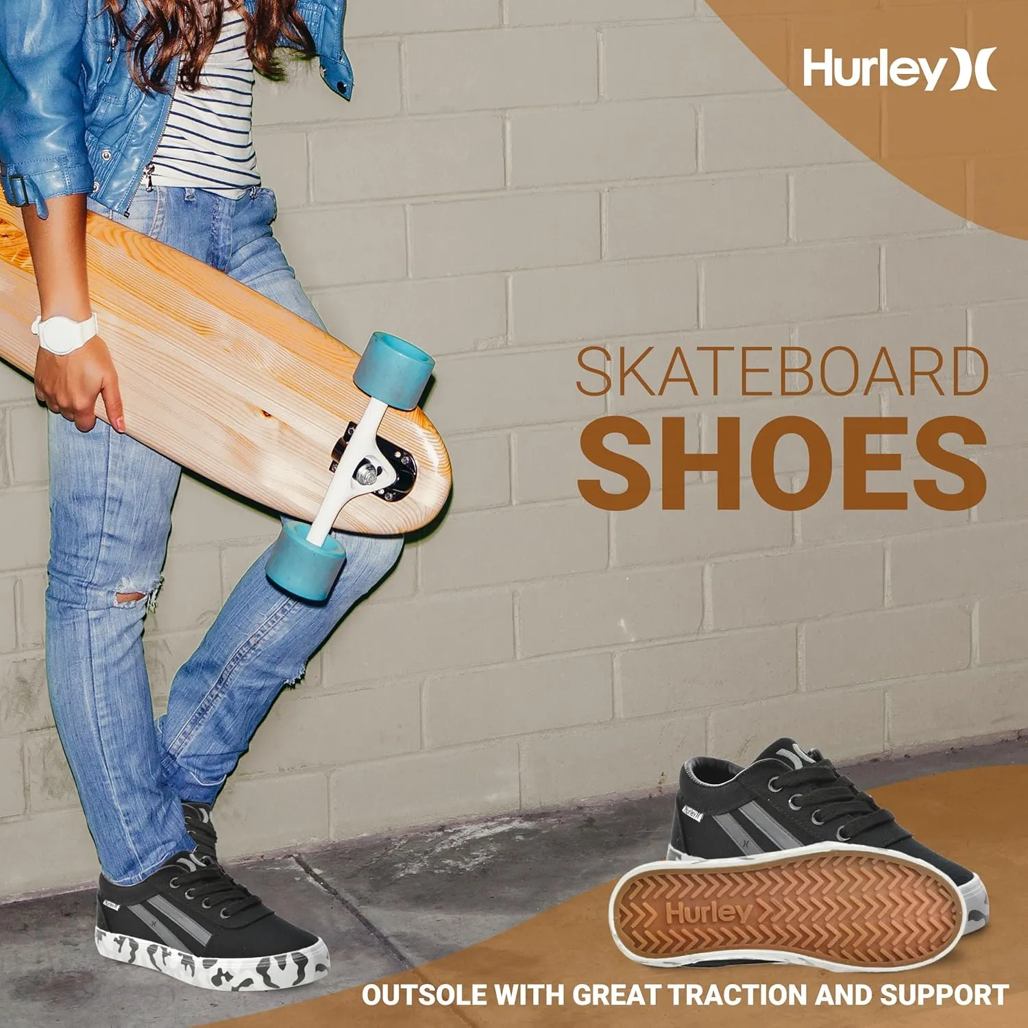Hurley Boardy Kids Lace Up Canvas Sneakers  Low Cut Skateboarding Shoes for Kids, Sports Shoes for Boys and Girls