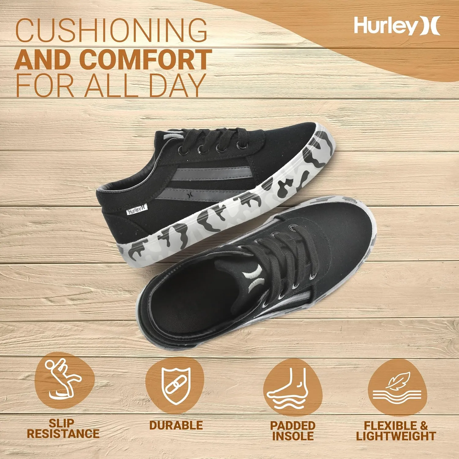 Hurley Boardy Kids Lace Up Canvas Sneakers  Low Cut Skateboarding Shoes for Kids, Sports Shoes for Boys and Girls