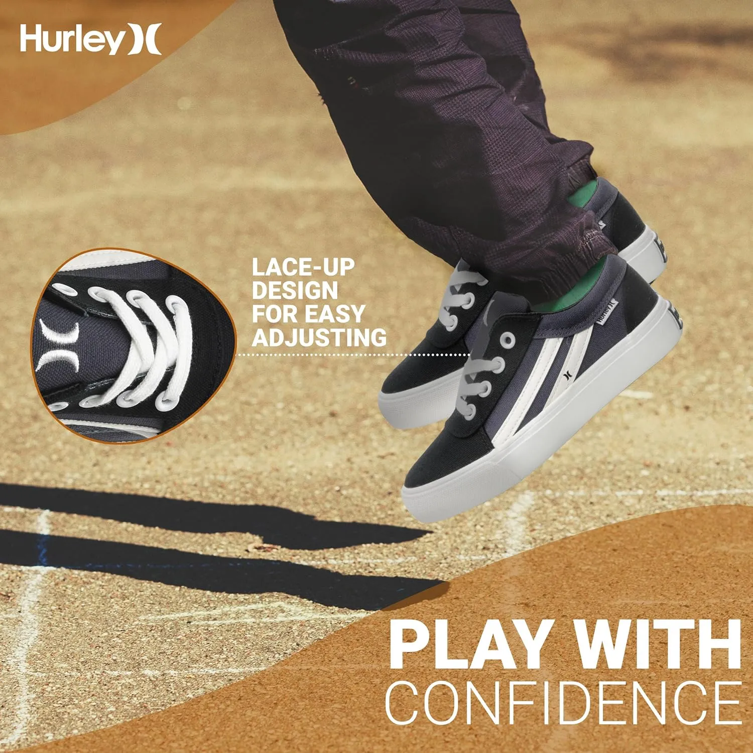 Hurley Boardy Kids Lace Up Canvas Sneakers  Low Cut Skateboarding Shoes for Kids, Sports Shoes for Boys and Girls