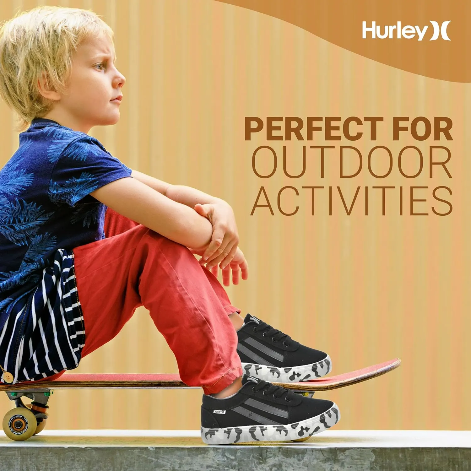 Hurley Boardy Kids Lace Up Canvas Sneakers  Low Cut Skateboarding Shoes for Kids, Sports Shoes for Boys and Girls