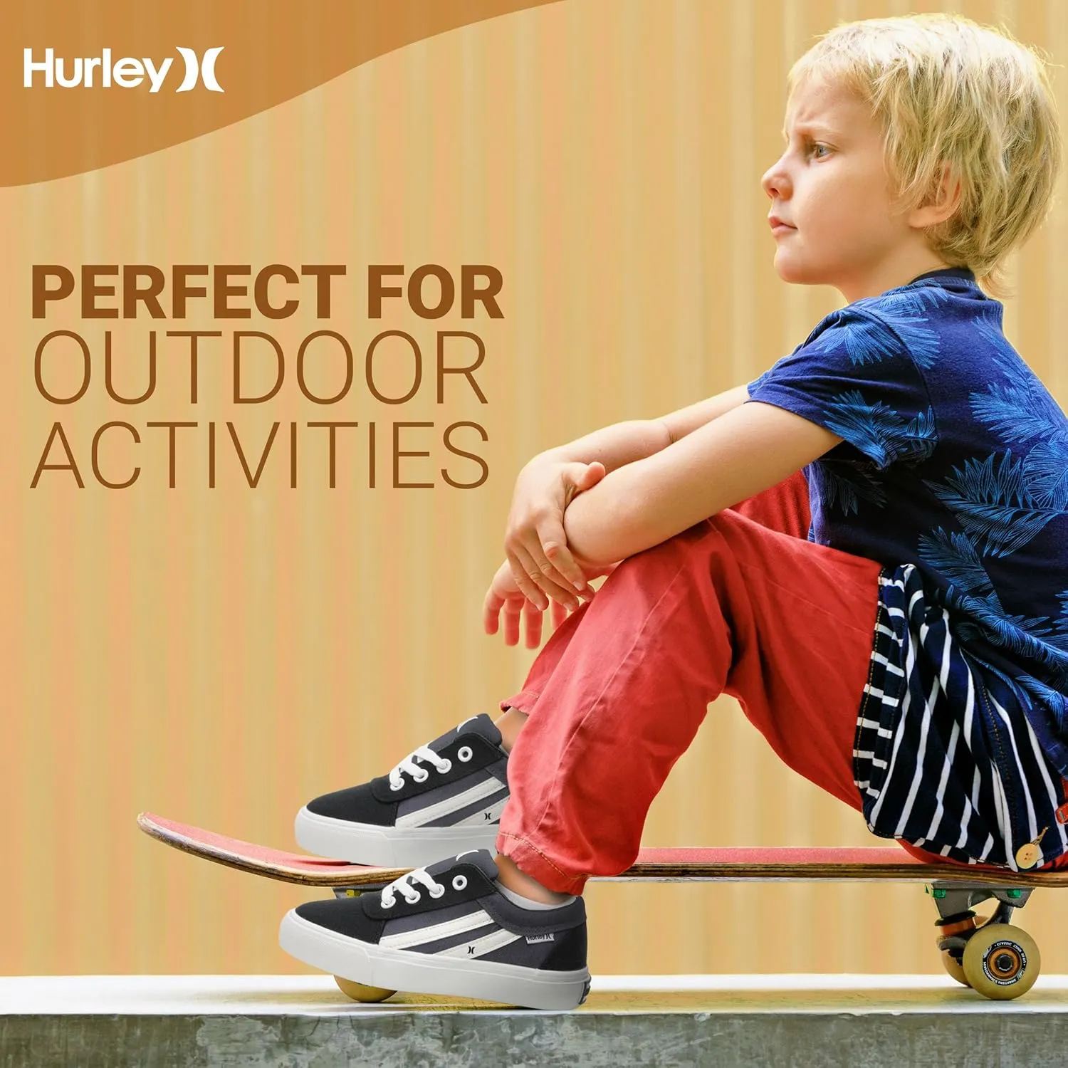 Hurley Boardy Kids Lace Up Canvas Sneakers  Low Cut Skateboarding Shoes for Kids, Sports Shoes for Boys and Girls