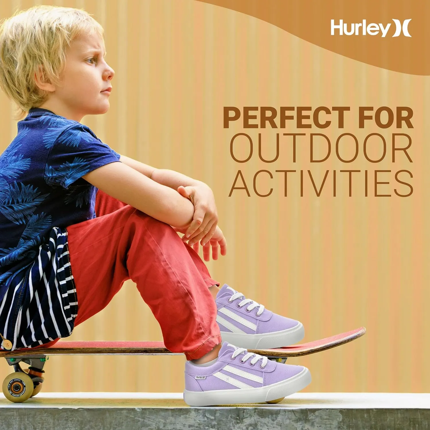 Hurley Boardy Kids Lace Up Canvas Sneakers  Low Cut Skateboarding Shoes for Kids, Sports Shoes for Boys and Girls