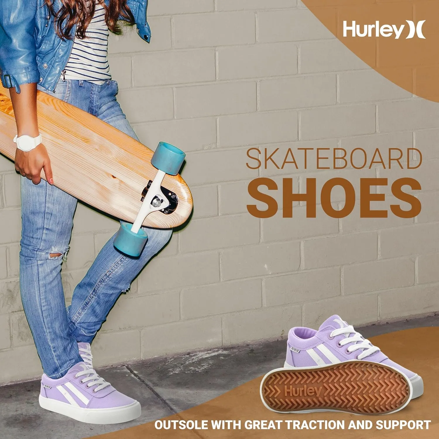 Hurley Boardy Kids Lace Up Canvas Sneakers  Low Cut Skateboarding Shoes for Kids, Sports Shoes for Boys and Girls