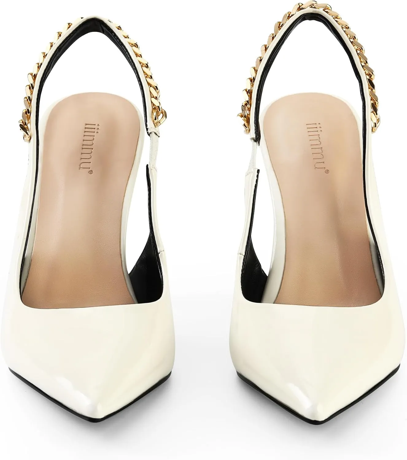 iiimmu Women's Stiletto Heels Closed Pointed Toe 4 in Heels for Women Patent Leather Pumps with Chain Wedding Party Dress Prom Heels Slingback Pumps