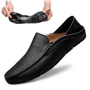 Italian Mens Shoes Casual Luxury Summer Men Loafers Genuine Leather Moccasins Light Breathable Slip