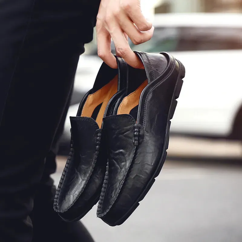 Italian Mens Shoes Casual Luxury Summer Men Loafers Genuine Leather Moccasins Light Breathable Slip