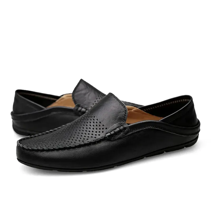 Italian Mens Shoes Casual Luxury Summer Men Loafers Genuine Leather Moccasins Light Breathable Slip