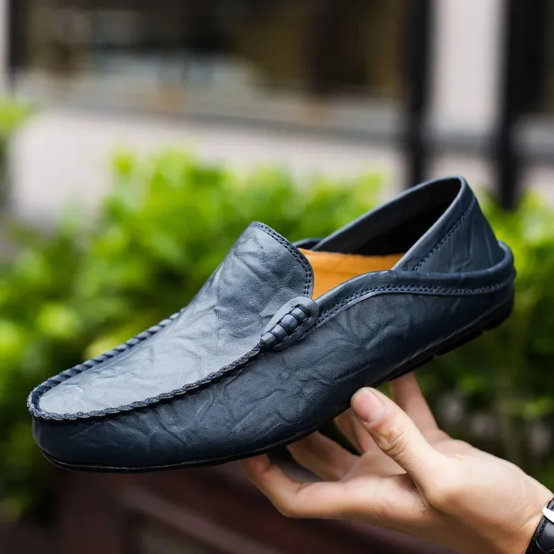 Italian Mens Shoes Casual Luxury Summer Men Loafers Genuine Leather Moccasins Light Breathable Slip