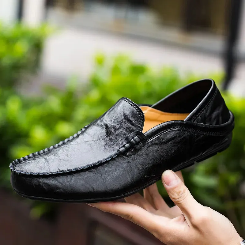 Italian Mens Shoes Casual Luxury Summer Men Loafers Genuine Leather Moccasins Light Breathable Slip