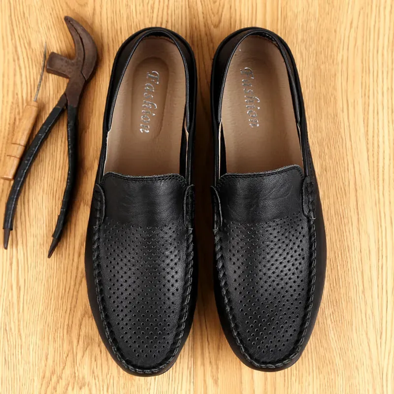 Italian Mens Shoes Casual Luxury Summer Men Loafers Genuine Leather Moccasins Light Breathable Slip