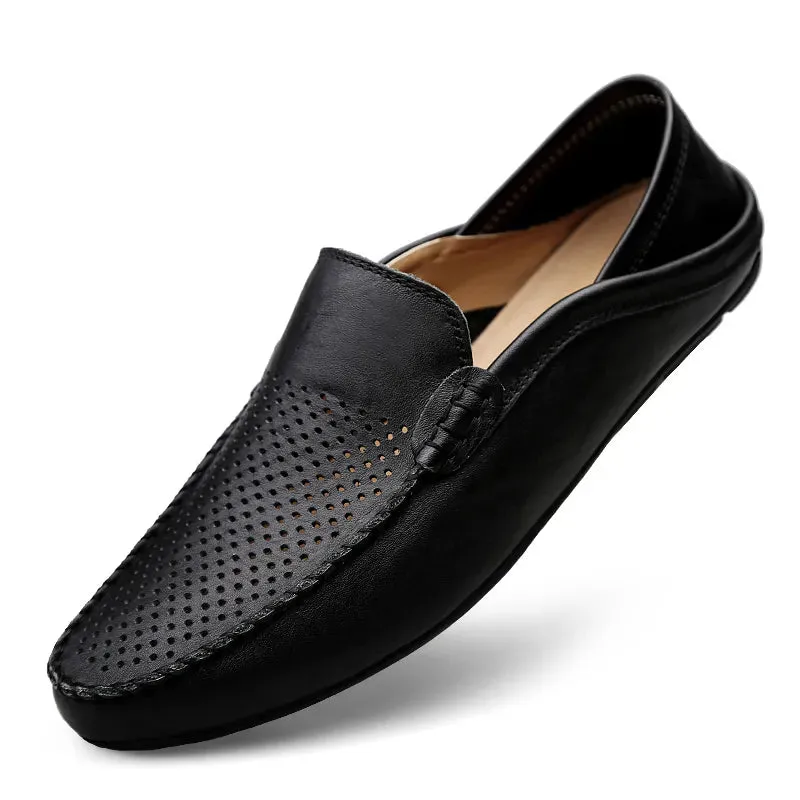 Italian Mens Shoes Casual Luxury Summer Men Loafers Genuine Leather Moccasins Light Breathable Slip
