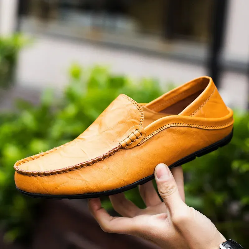 Italian Mens Shoes Casual Luxury Summer Men Loafers Genuine Leather Moccasins Light Breathable Slip