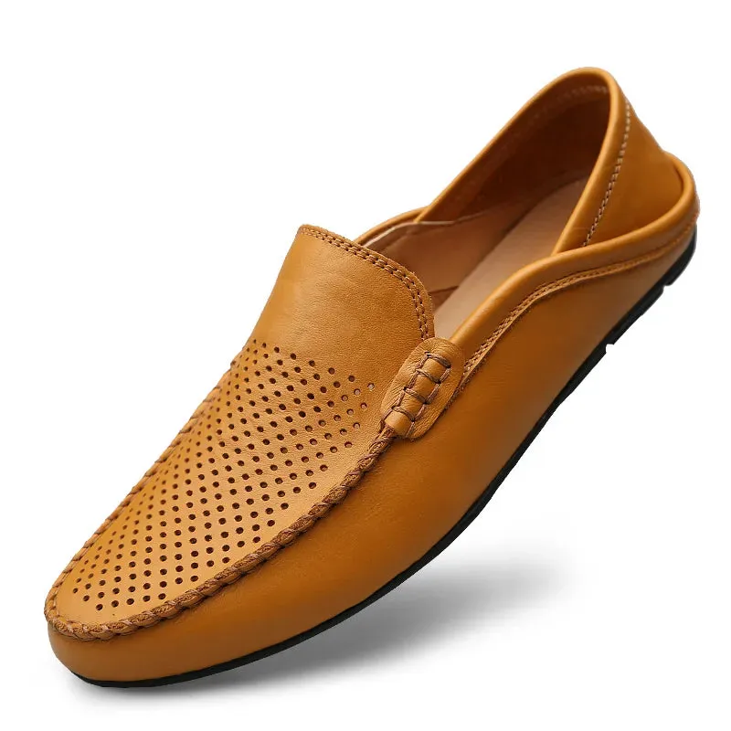Italian Mens Shoes Casual Luxury Summer Men Loafers Genuine Leather Moccasins Light Breathable Slip