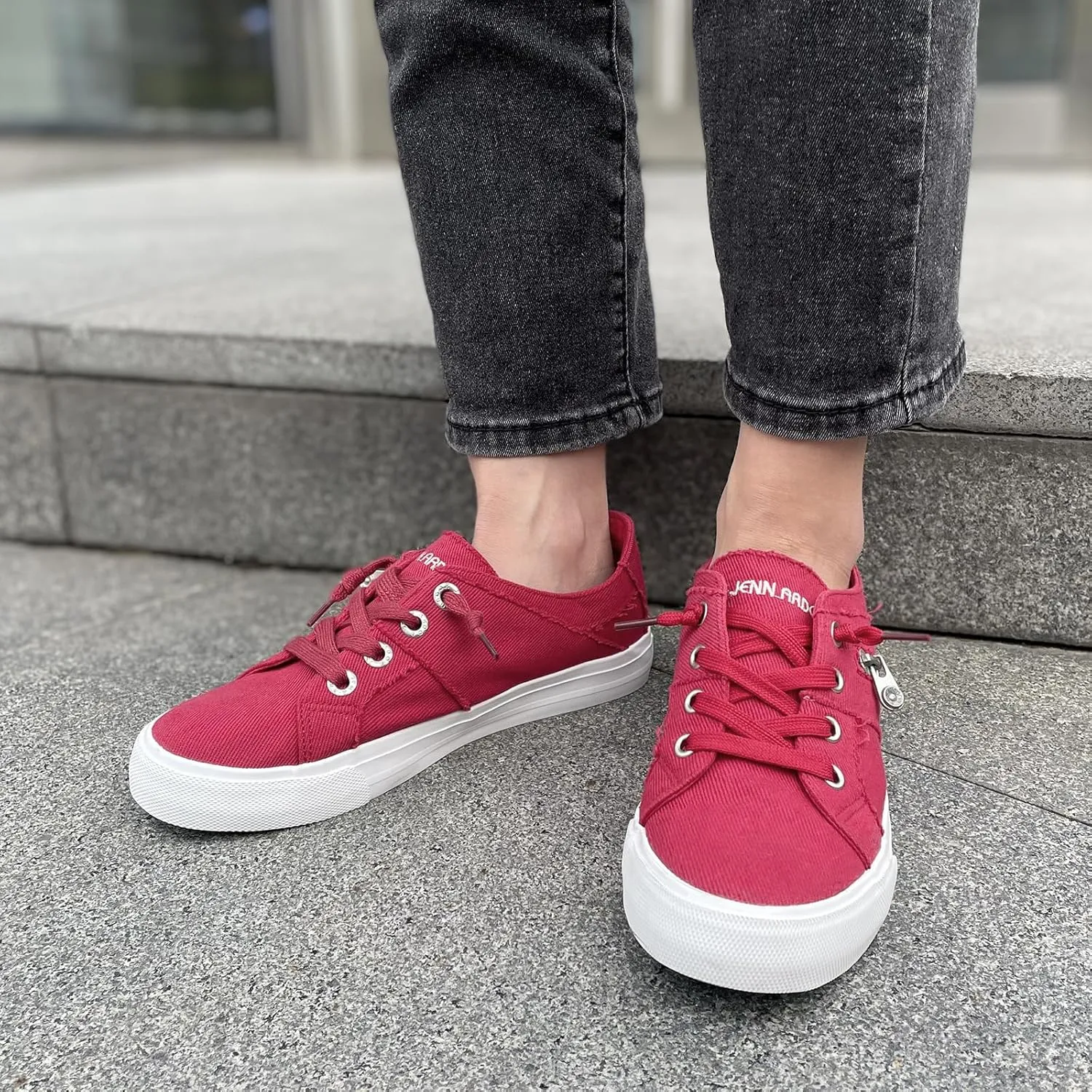 JENN ARDOR Women's Fashion Slip on Sneakers Tennis Shoes Non Slip Casual Canvas Shoes for Women Comfortable Walking Shoes Low Top Sneakers Flats with Zipper
