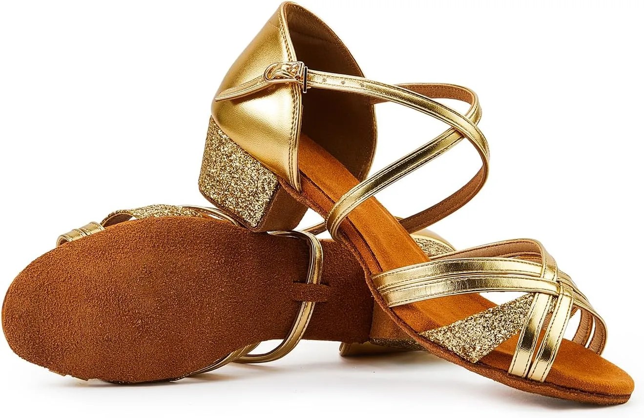 Kids Ballroom Dance Shoes Latin Salsa Suede Sole Dancing Dress Shoes for Girls