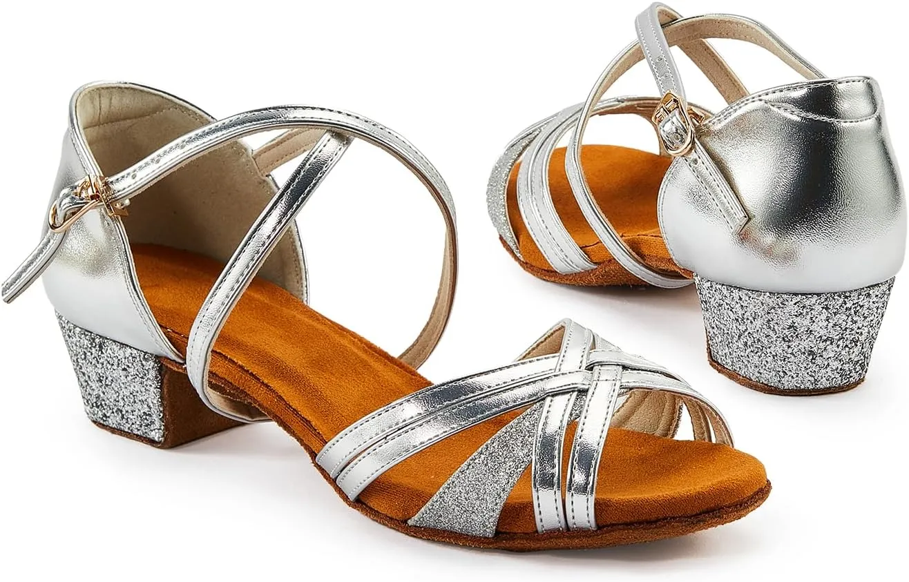 Kids Ballroom Dance Shoes Latin Salsa Suede Sole Dancing Dress Shoes for Girls