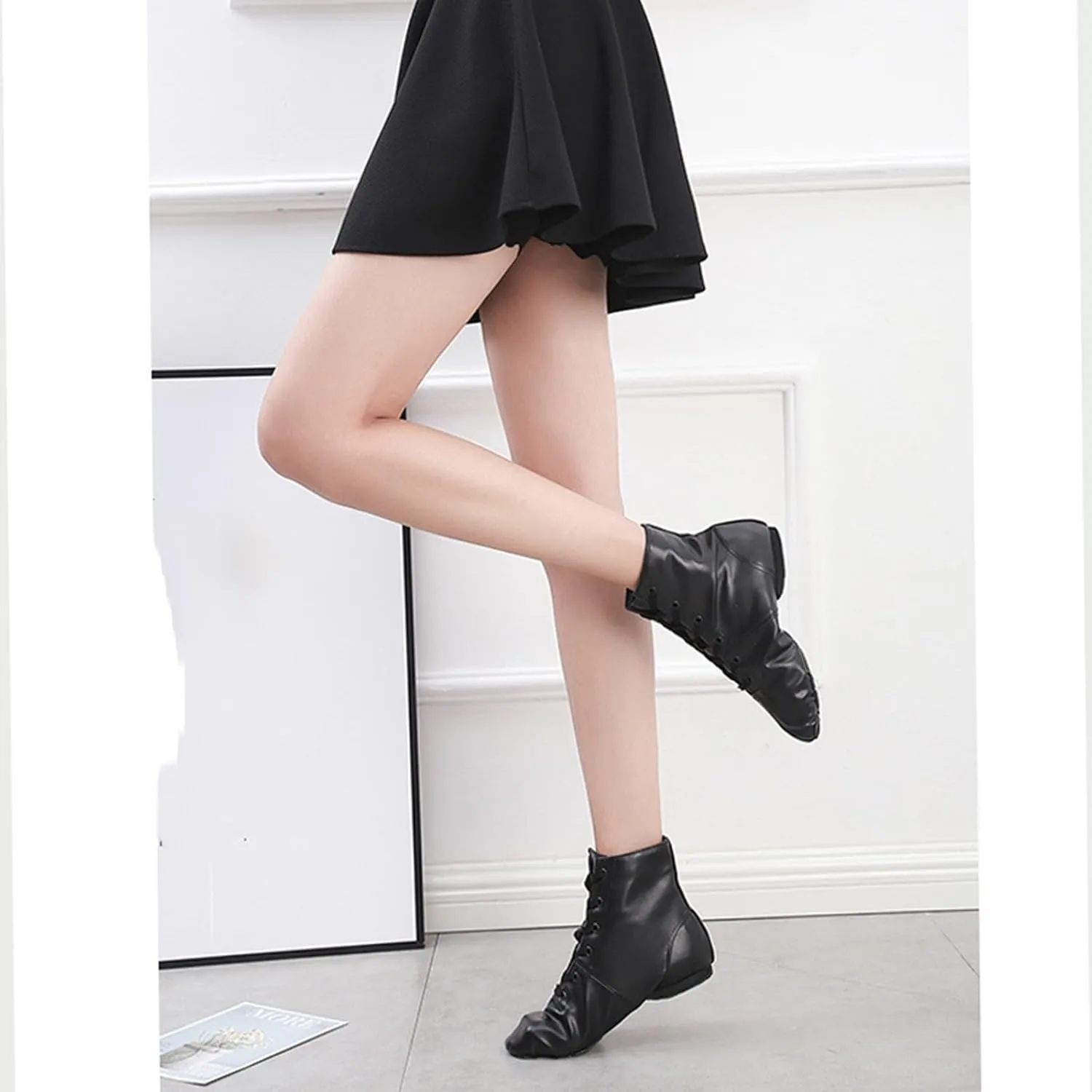 Kids Girls Jazz Dance Boots Leather Soft Sole High Top Ankle Shoes School ractice Trainers Boots Shoes for Girls