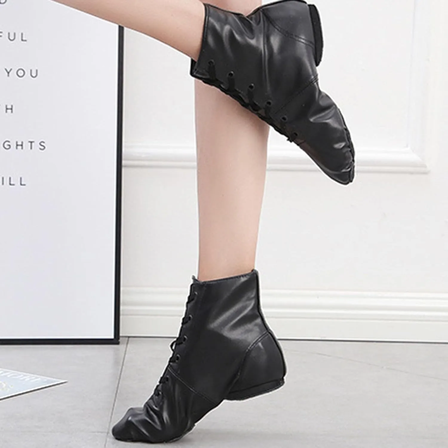 Kids Girls Jazz Dance Boots Leather Soft Sole High Top Ankle Shoes School ractice Trainers Boots Shoes for Girls