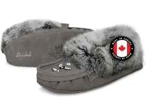 Laurentian Chief Moccasin Slippers for Women  Ladies Comfortable Slippers with Real Rabbit Fur Trim and Soft Faux Lining  Canada Quality Beaded Style Warmie Shoes for House Indoor