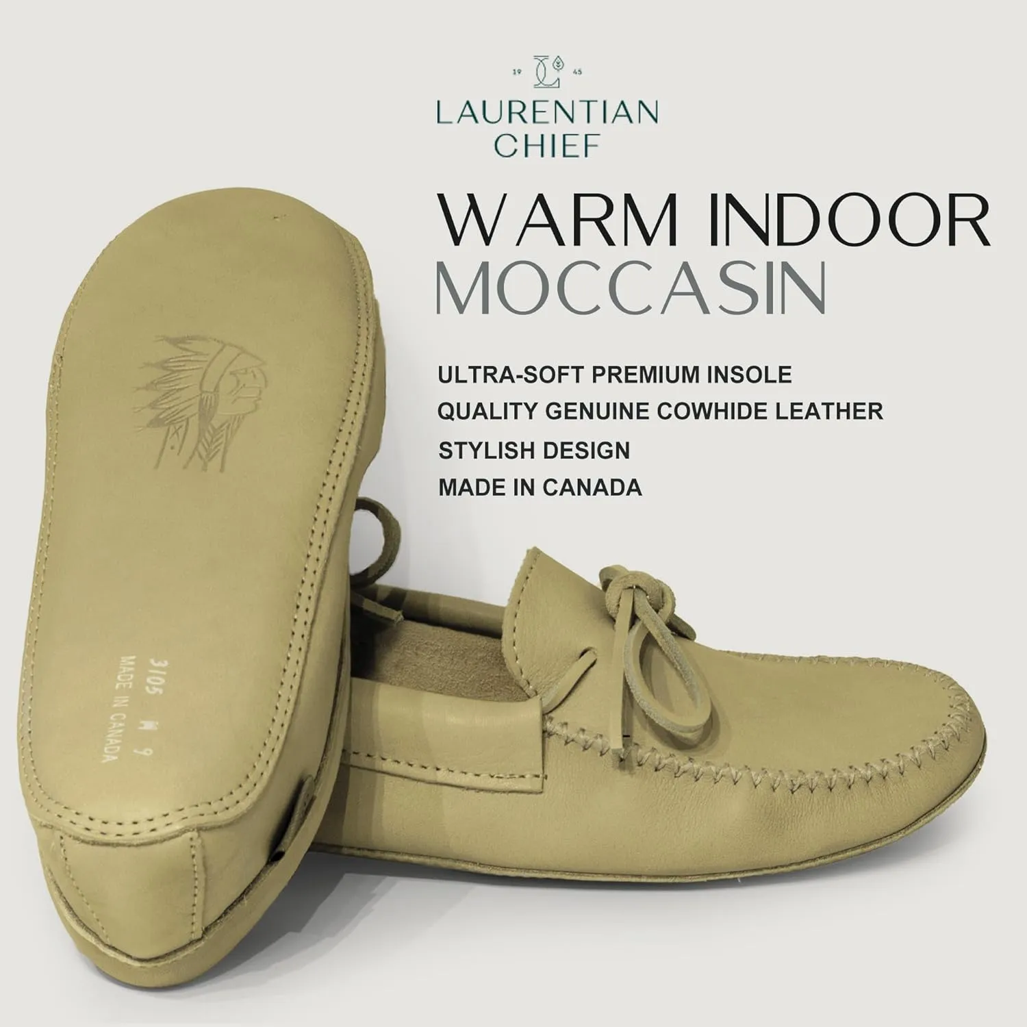 Laurentian Chief Moccasin Slippers for Women with Genuine Cowhide Leather - Canadian Quality Durable Comfortable Stylish Indoor Fancy Shoes for Ladies