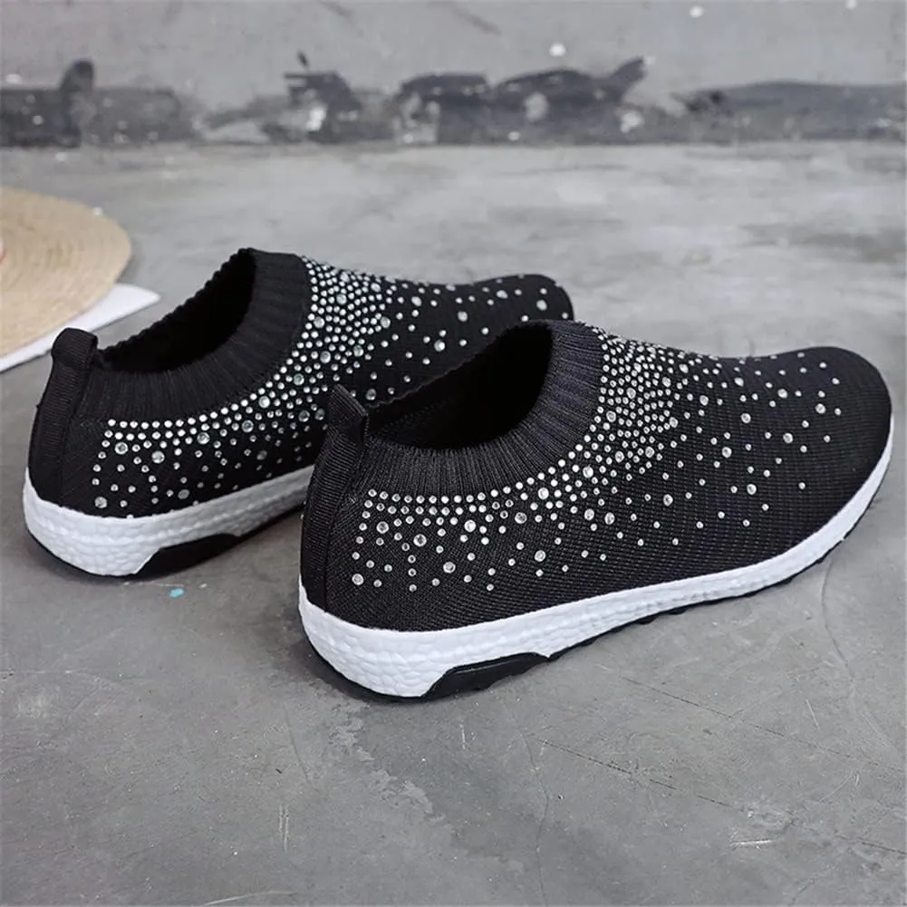 LLTMALL Women's Slip on Sock Sneakers Glitter Rhinestone Latin Jazz Folk Dance Easy Shoes