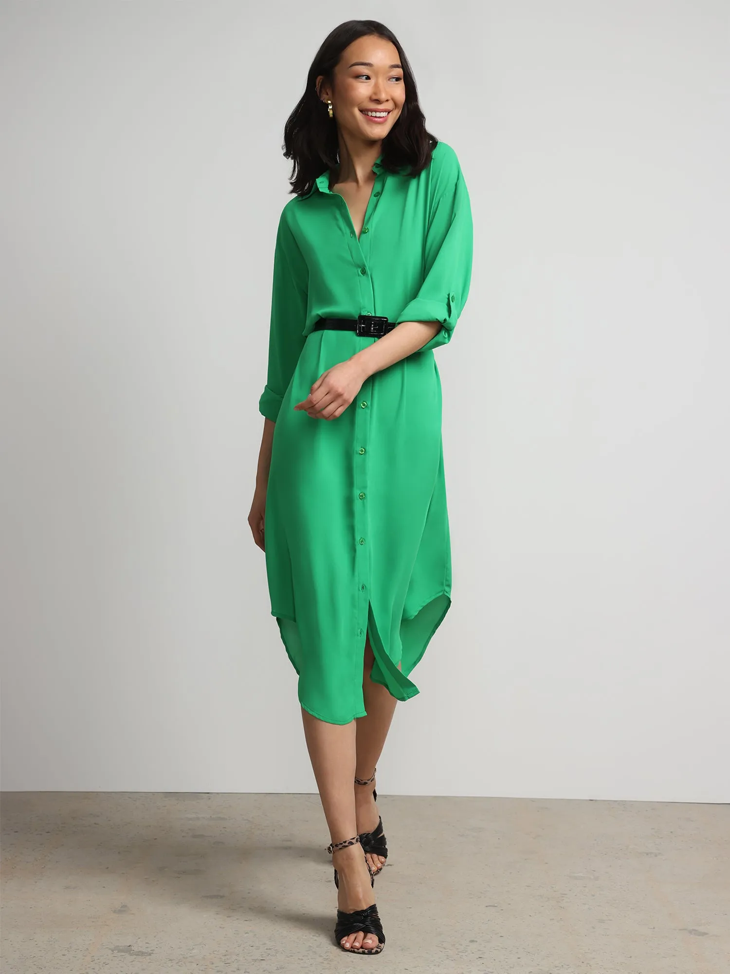 Long-Sleeve Button-Front Maxi Top