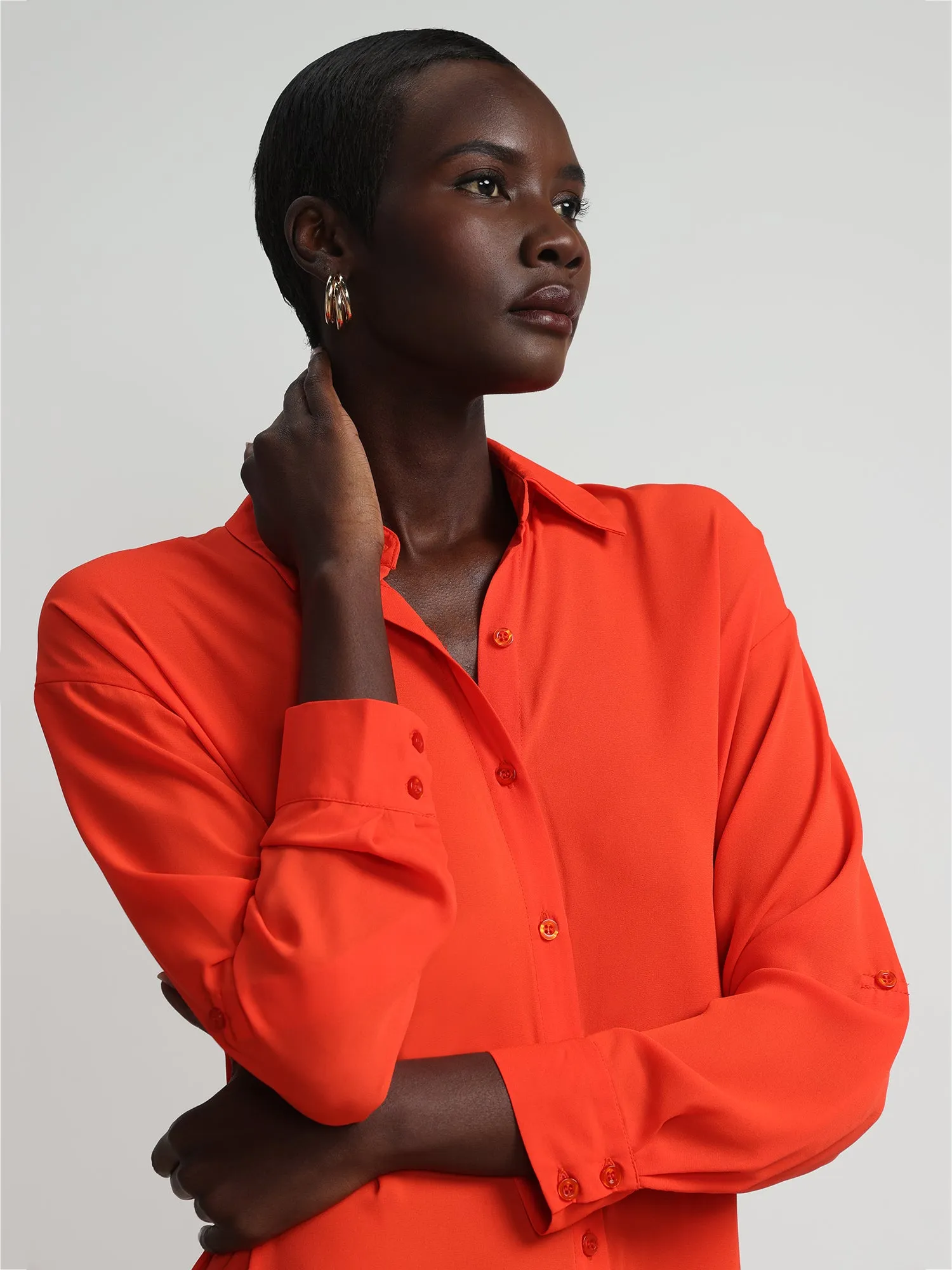 Long-Sleeve Button-Front Maxi Top
