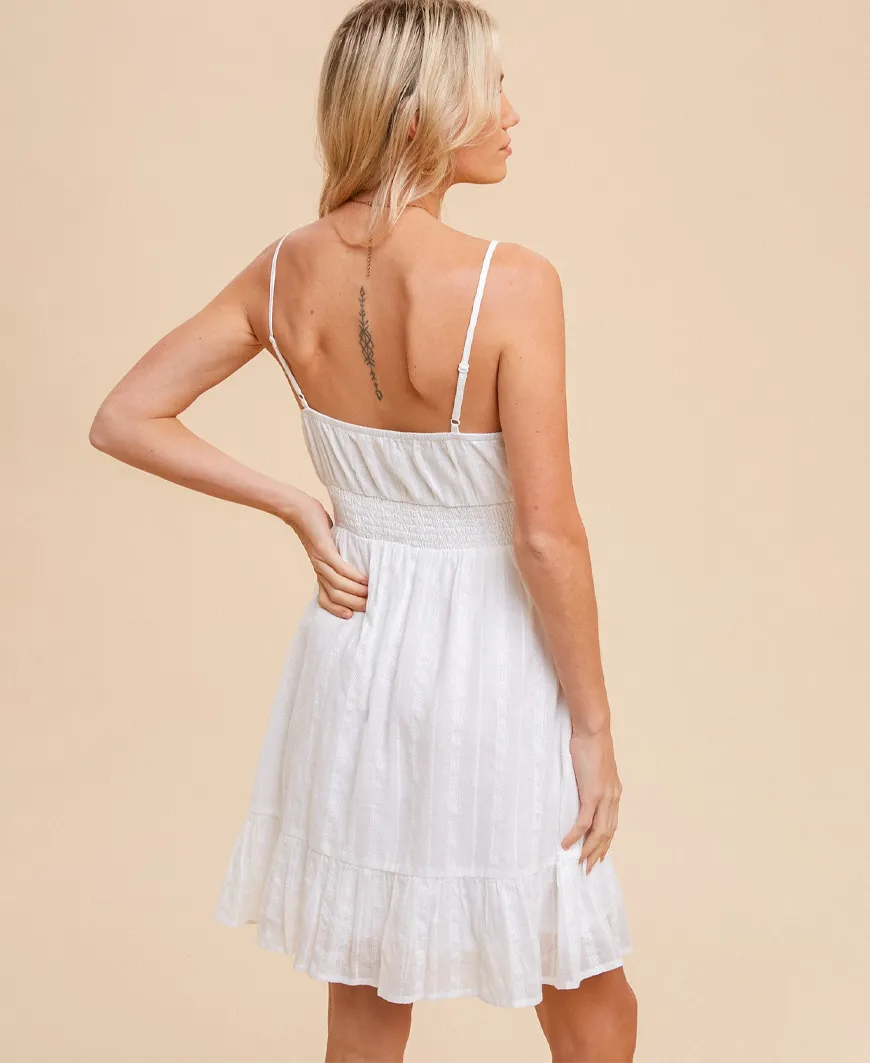 Madison Crochet Trim Mini Dress – White