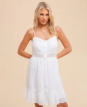 Madison Crochet Trim Mini Dress – White