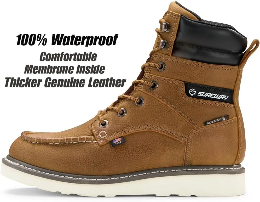 Men 8" Soft Toe Waterproof Work Boots,EH Construction Industrial Safety Leather, Lace Up Moc Toe Work Boot, Goodyear Welt Oil/Slip Resistant Comfortable Outsole, zapatos de trabajo para hombre