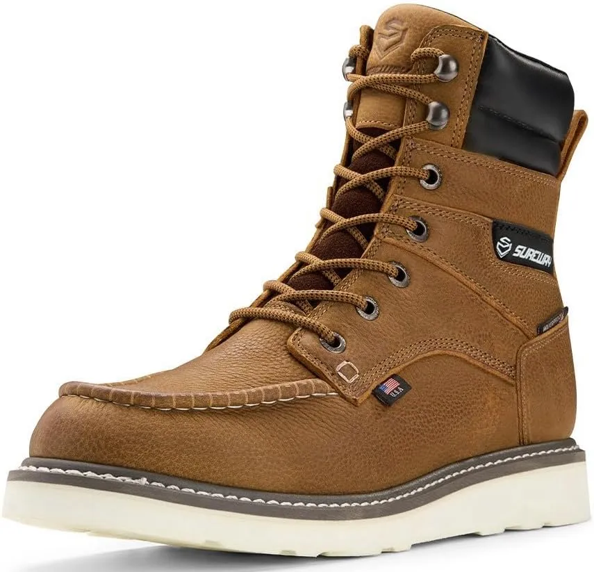 Men 8" Soft Toe Waterproof Work Boots,EH Construction Industrial Safety Leather, Lace Up Moc Toe Work Boot, Goodyear Welt Oil/Slip Resistant Comfortable Outsole, zapatos de trabajo para hombre