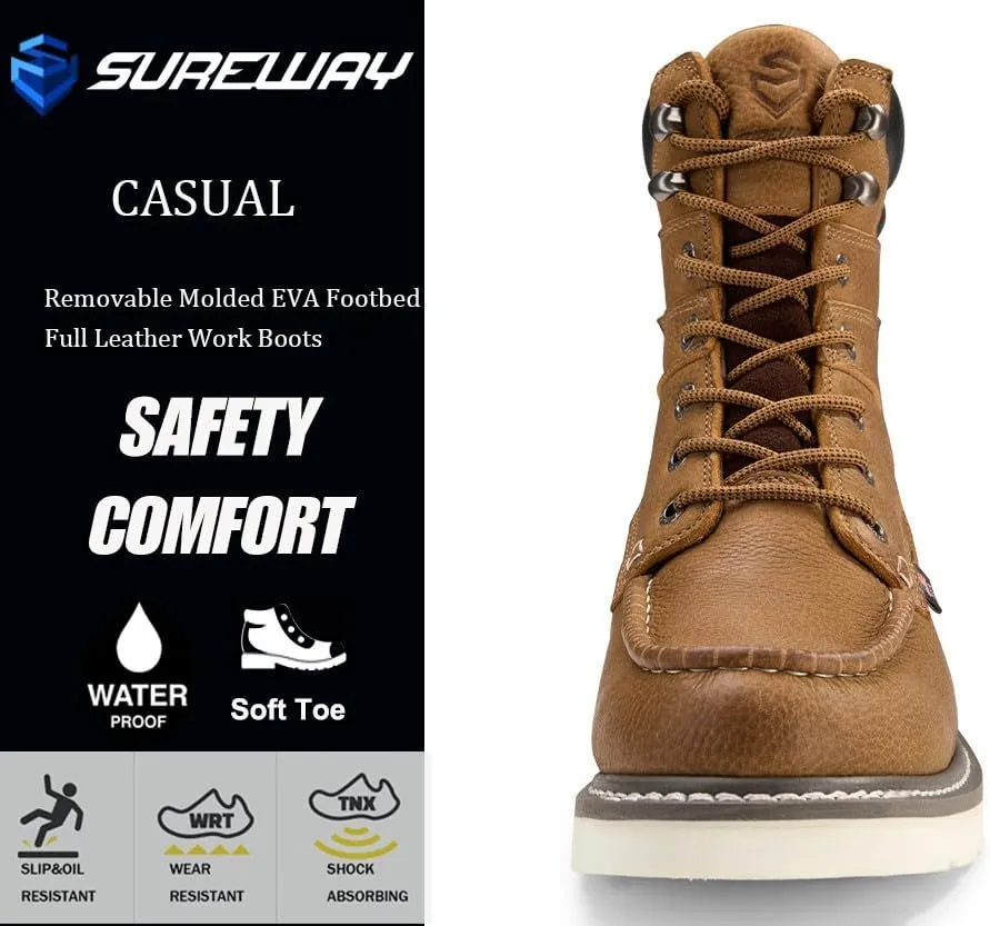 Men 8" Soft Toe Waterproof Work Boots,EH Construction Industrial Safety Leather, Lace Up Moc Toe Work Boot, Goodyear Welt Oil/Slip Resistant Comfortable Outsole, zapatos de trabajo para hombre