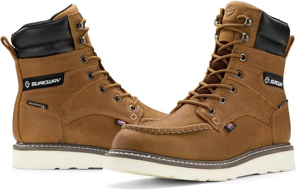 Men 8" Soft Toe Waterproof Work Boots,EH Construction Industrial Safety Leather, Lace Up Moc Toe Work Boot, Goodyear Welt Oil/Slip Resistant Comfortable Outsole, zapatos de trabajo para hombre